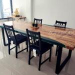 Green resin acacia wood table - โต๊ะไม้ เรซิ่นเขียว ขาเหล็กดำ